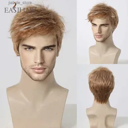 Synthetic Wigs Synthetic Men Wigs Copper Brown Mixed Blonde Short Pixie Cut Mens Wig Layered Bob Wig for Daily Costume Cosplay Heat Resistant Y240401