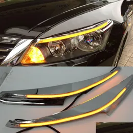 Daytime Runnung Lights 1 Pair For Honda Accord 2011 2012 2013 2014 Car Headlight Eyebrow Decoration Yellow Turn Signal Drl Led Running Otsg6