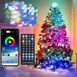 LED Strings WS2812B Led String Christmas Tree Lights 5m/10m/20m BT Music App Control RGBIC DreamColor Addressable Party Decoration USB DC5V YQ240401