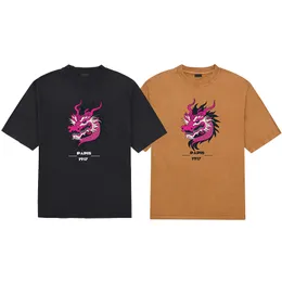 重い作られたパリスタイルのメンドラゴンヘッドプリントティーウォッシュビンテージデザイナーTシャツサマーストリートスケートボード短袖24SS 0401