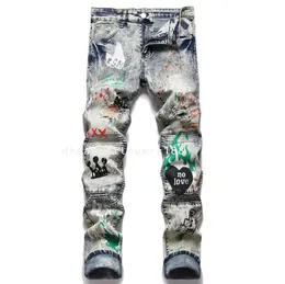 B-I-E-P-A Men's Jeans New Fall 2024 Men's Jeans Fashion Urban Ragged Print Patchwork Mid-Rise Pants Black Designer Jeans Black Designer Jeans For Men