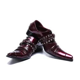Роскошные красные свадебные туфли из натуральной кожи для жениха, мужские туфли-оксфорды большого размера с острым носком, мужские деловые офисные официаль...