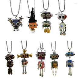 Collane con ciondolo Collana robot a blocchi Lunghezza regolabile Collana punk Elegante cordoncino in pelle Accessorio girocolli resistenti allo sbiadimento