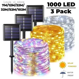 LED -strängar 102m/52m/32m/22m/11m/7m Solar Light Outdoor Festoon Waterproof Garland String Lights Street For Party Wedding Decor YQ240401