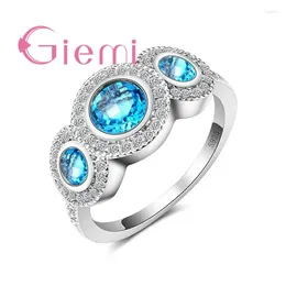 حلقات الكتلة 3 Blue Square Real 925 Sterling Silver Cubic Zirconia anillos للنساء تقدم حفلة عيد ميلاد رائعة البيع