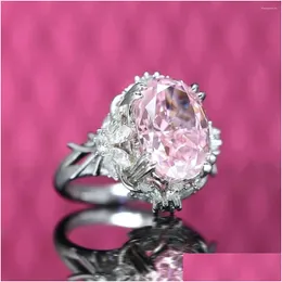 Cluster-Ringe, großer, super funkelnder Argyle-Rosa-Diamant, blühender Pfirsichblüten-Ring, Live-Explosion, königlicher Saphir, weiblicher Tropfen, liefern Dhpvw