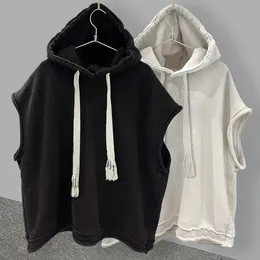 Solid Color Simple Hooded Sleeveless T-shirt Mens Summer Pure Cotton Street All-match Handsome Vest Top Casual Loose 240321