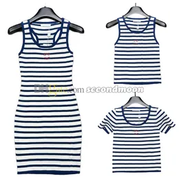 Kvinnor U Neck Tanks Stripe Print Sport Top Designer broderad väst elastisk stickad t -shirt