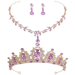 Halskette Ohrringe Set Krone Braut Tiara für Braut Hochzeit Accessoires Bräute Strass Schmuck