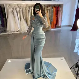 Abiti da sera eleganti da donna Maniche lunghe Collo alto Sirena Principessa musulmana Abiti da ballo Abito formale arabo Dubai