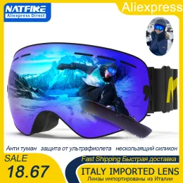 고글 스키 고글 프로 100% UV400 보호 안개 교환 가능한 렌즈 스키 안경 스노우 보드 눈 고글 남성 여성 natfire