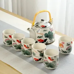 Teegeschirr-Sets, blaues und weißes Porzellan, kreatives koreanisches Keramik-Kaffee-Tee-Set, Hebebalken-Topf, einfache Haushalts-Trinkutensilien