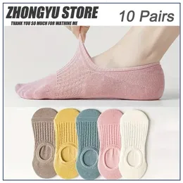 10 çift çorap kadınlar yaz görünmez kısa şov moda dantel nefes alabilen silikon kaymaz pamuklu tekne çoraplar240401