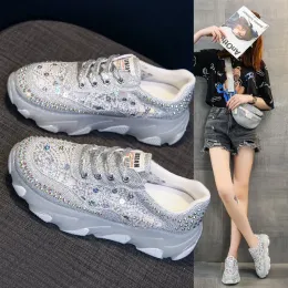 Shoes Women Platform Sneakers 2023 Autumn Rhinestone Sequin Laceup Casual Sport Running Shoes Femme Breatheable Shoes Zapatos Mujer