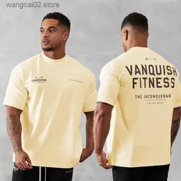 T-shirt maschile Mens oversize vintage T-shirt estate New Sports Cotton Equip Neck Short Slve Joggers Gym Running Trange T-shirts T240403