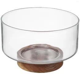 Учебная посуда наборы фруктовых мисок с деревянной базовой базовой стаканой в стиле Стеклянная тарелка Show Show Strach Salad Contain
