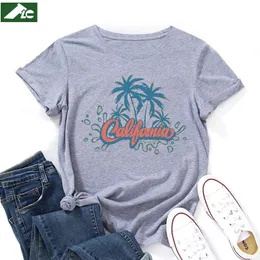 면적 느슨한 여성 tshirts 여름 대형 숙녀 그래픽 t 셔츠 코코넛 나무 프린트 짧은 슬리브 여자 유니스석 탑 EU 크기 240401