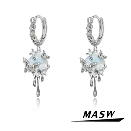 MASW Design originale Gioielli di lusso Spessore Argento Colore Vetro blu Farfalla Orecchini pendenti per donna Ragazza Regalo per feste 240401