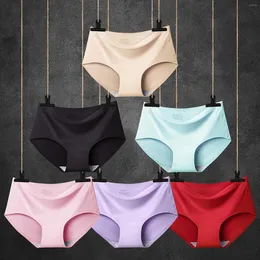 Calcinha feminina cor sólida cetim de seda sem costura roupa interior respirável briefs aconchegante sexy lingerie esportes calcinha cintura média