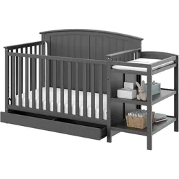 Storkcraft Steveston 5-in-1 umwandelbares Kinderbett und Wickeltisch mit Schublade – Grau/GREENGUARD Gold-zertifizierte Kombination aus Kinderbett und Wickeltisch, lässt sich in ein Kleinkinderbett umwandeln