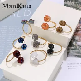 Cluster Rings Mankuu Fashion Jewelry Gold Plated Natural Round Druzy Crystal Stone Adjustable Charm Whorl For Women