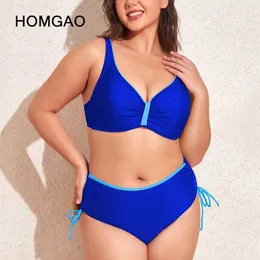 Roupa de banho feminina homgao azul com decote em v conjunto de biquíni feminino plus size duas peças roupa de banho 2023 novo push up espera banho j240330