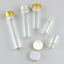 Bottiglie di stoccaggio 50 X 15 ml 25 ml 40 ml 50 ml 60 ml Bottiglia di vetro trasparente con collo a vite Tappo in alluminio argento dorato per fiale di campioni di olio essenziale