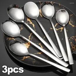 Cucchiai 3/1PCS In Acciaio Inox Manico Lungo Zuppa di Tè e Caffè Scoop Testa Rotonda Che Serve Dessert Cucchiaini Da Cucina Posate stoviglie