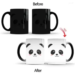 Kupalar Yaratıcı Karikatür Sevimli Panda Renk Değiştiren Kahve Kupa Kupası Sihirli Seramik Bardak Çay Sütü İçecek Yazıları