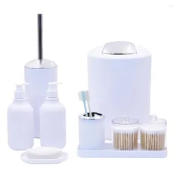 Conjunto acessório de banho lixo para acessórios de banheiro com garrafas de loção recarregáveis ​​copo de escova de dentes moderna casa preta