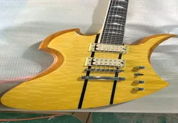 Seltene BC Rich-Gitarre mit durchgehendem Hals und Korpus, Decke aus naturgelbem, gestepptem Ahorn, Chrom-Hardware, Nitrozellulose-Korpus-Finish, in China hergestellte Gitarren9221754