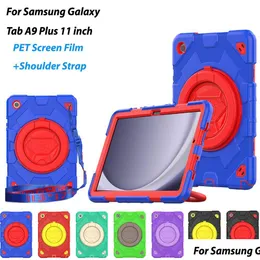 Tablet PC Case Torby Uchwyt uchwytu pancerza do Galaxy Tab A9 Plus 11-calowy A9ADD 360 Obrotowy stojak ER 3-w-1 hybrydowy czerwony ochrona SH OTBVJ