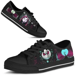 Shoes ELVISWORDS Nightmare Jack And Sally Design Sneaker For Women Nightmare Before Christmas Canavs Shoes Girls Tennis Shoes Zapatos