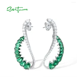 Orecchini pendenti SANTUZZA genuino argento sterling 925 per le donne scintillante verde spinello bianco CZ penzolante splendida gioielleria raffinata