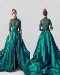 Изумрудно-зеленые вечерние платья с длинным шлейфом 2019, длинные высокие вечерние платья с разрезом, женское винтажное зеленое платье для выпускного вечера Vestidos 8374738