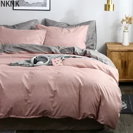 Clássico conjunto de cama cor sólida conjuntos capa edredão colcha fronhas tamanho europeu rei rainha cinza azul rosa verde 240329