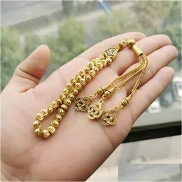 Frisado Ouro Tasbih Ramadan Presente Acessórios Muçulmanos Na Mão Islâmica 33 Beads Pulseira Tamanho Pequeno Para Vertentes de Bolso Gota Entrega Jóias Dhcgq