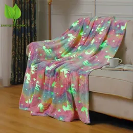 1pc Glow In The Dark Blanket Unicorn Flannel Throw Soft Warm Couch Blankets Lightweight For Kids 240325