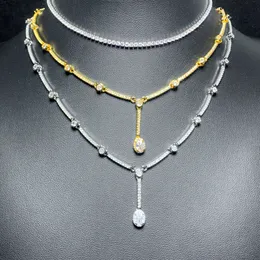 Geometrisk CZ -station Link Chain Choker Sexig Long Lariat Kvinnor Halsband Högkvalitet Iced Out Zirconia Fashion Jewelry