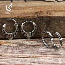 Hoop Earrings Fongten Gothic For Men Stainless Steel Male Hip Hop Silver Color Jewelry Wholesale