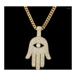 Necklaces Pendant Necklaces Mens Hip Hop Khamsah Hamsa Chain Necklace Gold Sier Color Cubic Zircon Jewelry Gift With 5Mm Width Cuban Drop De