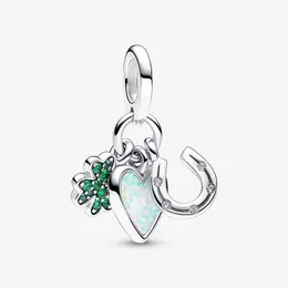 Fyra Leaf Clover Heart och Horseshoe Triple Dangle Pandoras 925 Sterling Silver Luxury Charm Set Armband Making Charms Designer Halsband Pendant Original Box