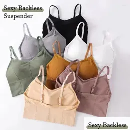 Yoga Outfit Backless Sportswear Mulher Ginásio Esportes Sutiã Sem Emenda Womens Underwear Ajustável Shoder Strap Inner Acolchoado Colete Bralette Drop OTLZ5