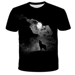 Verão 3d impressão digital lobo cinza animal manga curta em torno do pescoço pulôver moda camiseta