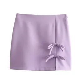 TRAF BowtieDecorado Mini Saia Casual e Elegante Rosa Cintura Alta Para Mulheres Primavera Verão com Estilo Coreano 240401