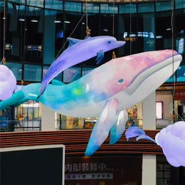 5 m Length Colorful Giant Inflatable Whale With LED Strip For City or Party Show Decoration