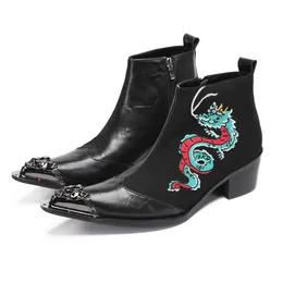 2024 rok Dragon Black Men Dress Wedding Party Short Boots Plus Size Mid Obcle Buty Man Business Office Formal Bot