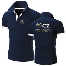 CZ Ceska Zbrojovka Mens Verão Moda Algodão Respirável Polos Camisa Casual Cor Sólida Slim Fit Top Roupas 240401