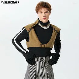 남자들 조끼 Incerun Tops 2024 American Style Croped Solid Patchwork 캐주얼 파티 쇼 느슨