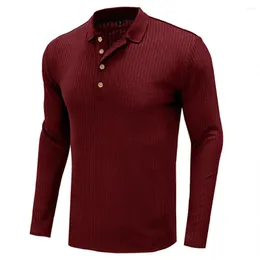 Herrpolos toppar t -shirt daglig semesterknapp avslappnad bekväm lapel långärmad pullover solid sport höst